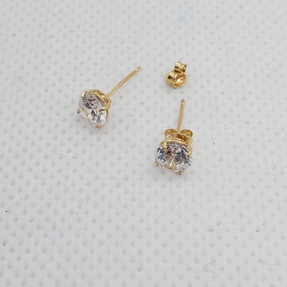 14k Yellow Gold and Cubic Zirconia Stud Earrings, Silicone  14 KT Italian Gold CZ Round Stud Earrings